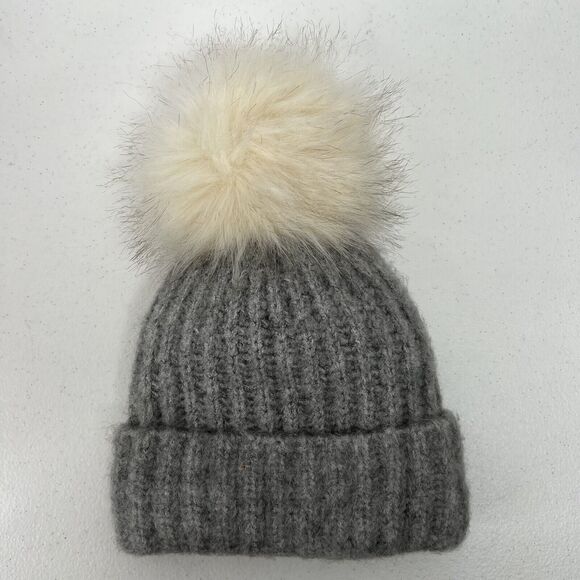 Starting Out Size Infant Beanie Hat Gray Faux Fur Pom Pom Baby Girl Winter - Picture 2 of 7